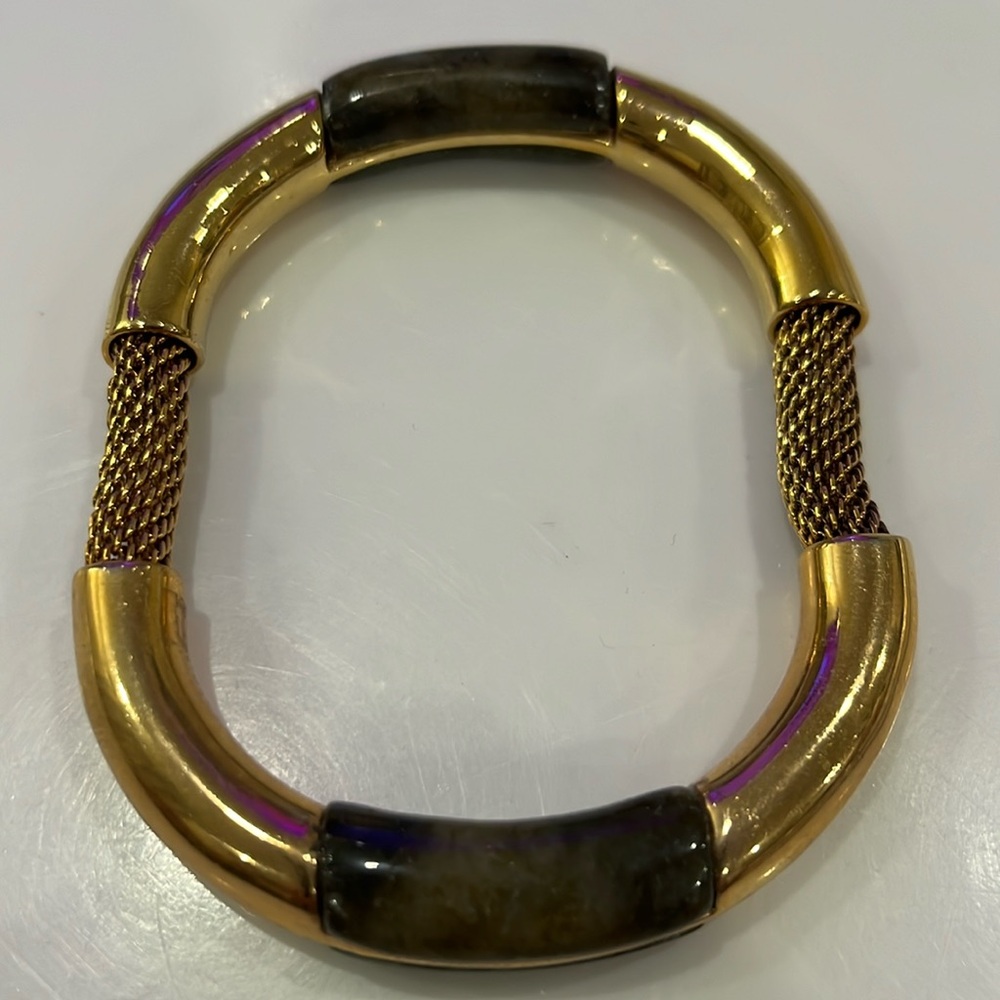 EDDIE BORGO STAMPED GOLD BRACELET WITH JADE AND GOLD MESH BRAND NEW